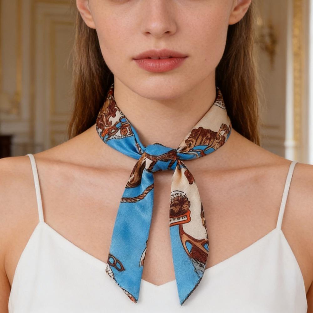 Fashion Luxury Skinny Silk Scarf Women, Bag Scarf Neckerchief Headband