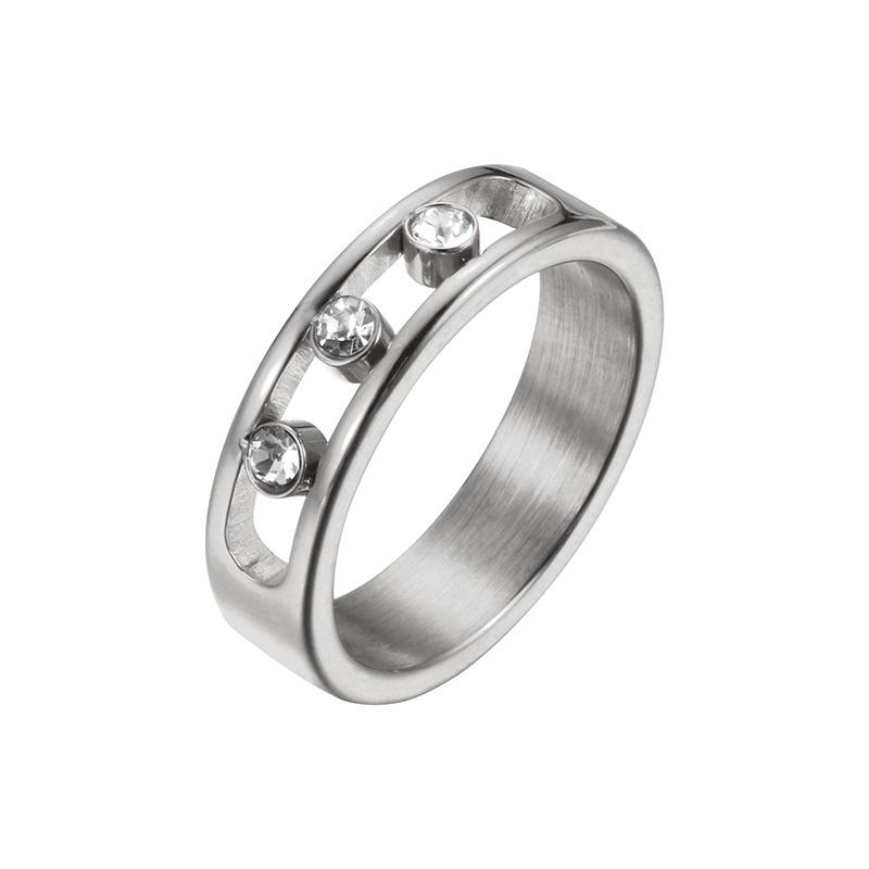 Geometric Jewelry Set: Stainless Steel Diamond-Encrusted Ring, Necklace, Bracelet & Earrings
