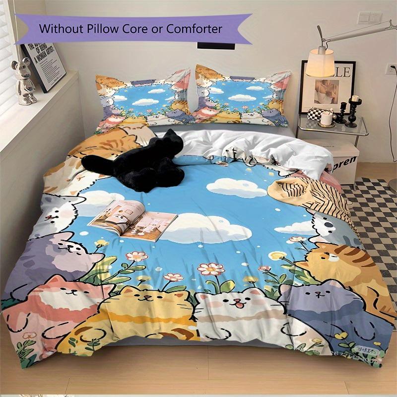 3pcs Cute Cats Bedding Set, Breathable And Soft, Suitable for All Seasons Machine Washable, Suitable for Bedroom Decoration,yy250822157