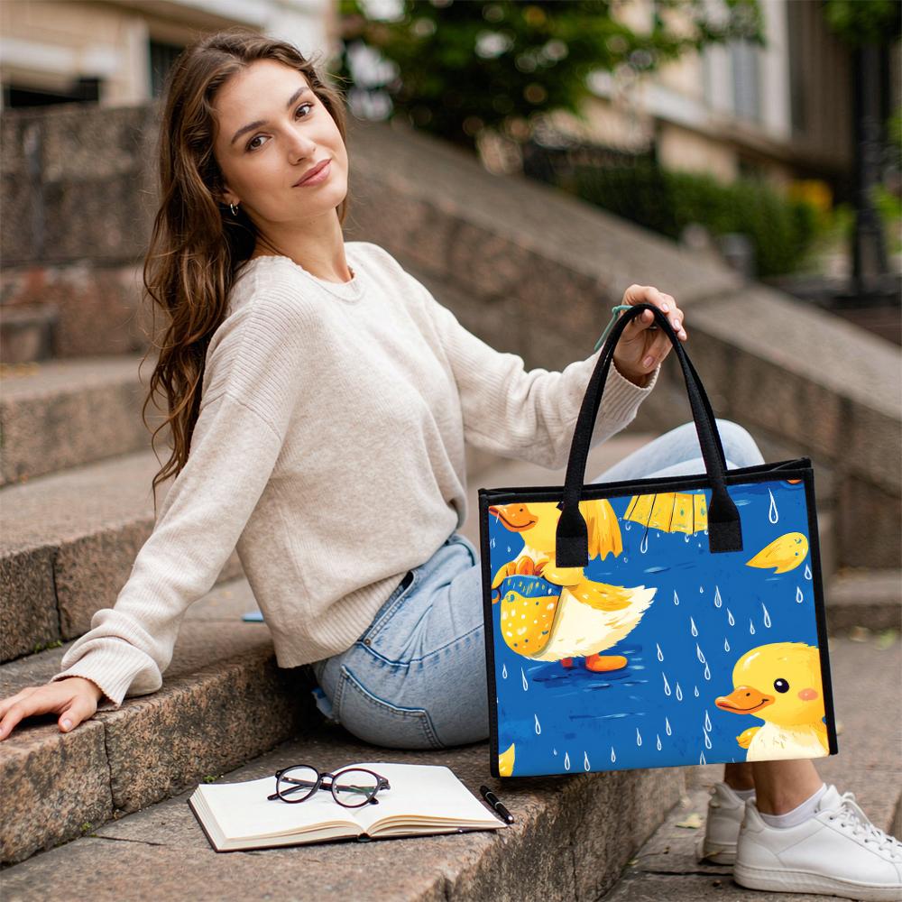 Cute Yellow Duck Print Fashion Shoulder Tote Bag Casual Portable Daily Use Handbag