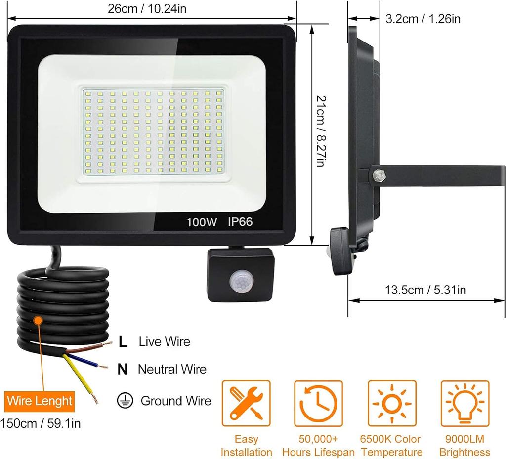 LED PIR Motion Sensor Floodlight for Outdoors Wall 220V White 100W Waterproof Lamps Garden LED Outdoor Spotlight