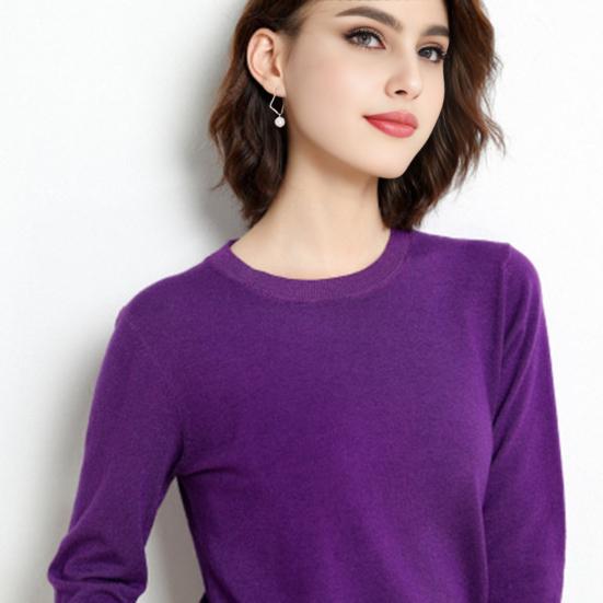 Women Sweater Round Neck Long Sleeve Ribbed Trim Knitting Tops Solid Color Warm Pullover Tops Knitwear