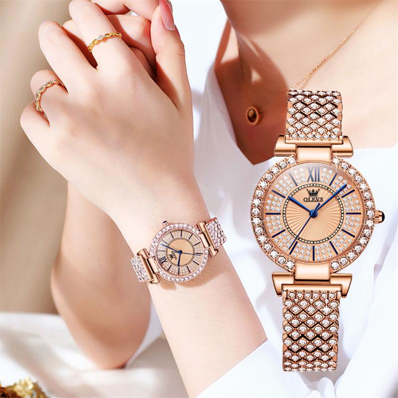 OLEVS Fashion Luxury Watches For Women Stylish Elegant Rose Gold Diamonds Ladies Female Wrist Watch Clock Montre Femme NEW