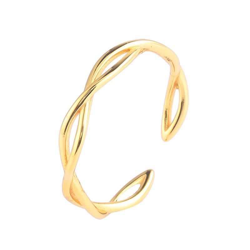 Универсальное открытое кольцо из стерлингового серебра S925 с позолотой, переплетенное, в корейском стиле. Adjustable Open