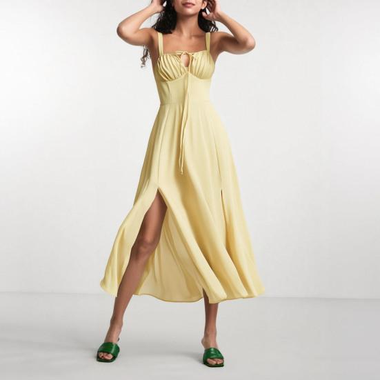 Letní šaty v bohémském stylu, nastavitelné stahování korzetu, všestranné midi šaty čtvercového střihu