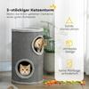 Scratching barrel, 60 cm high, Ø 35 cm, two-story cat barrel with 2 caves, plush rim, for 1-2 cats up to 5 kg, light grey