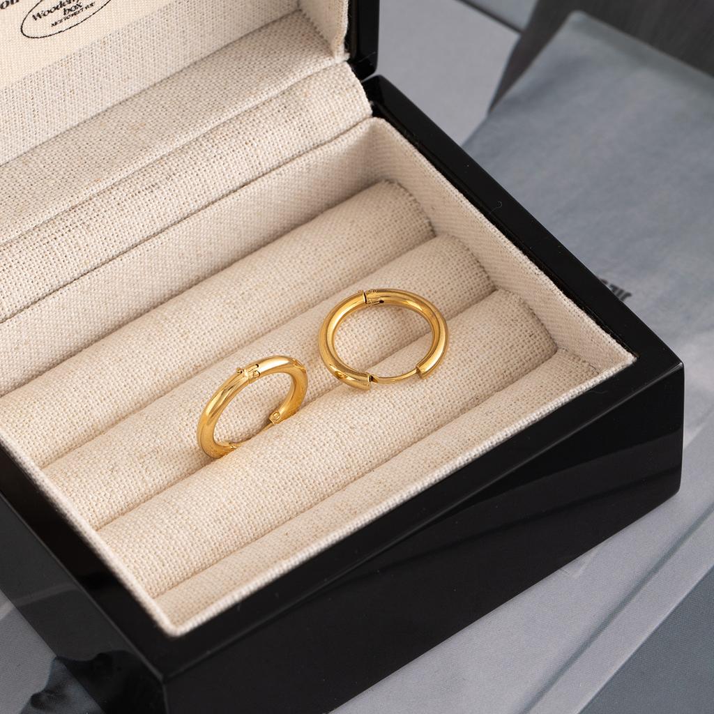 Retro Gold Plain Ring Earrings Simple Light Luxury Stainless Steel Stud Earrings Daily Commuting Premium Ring Earrings