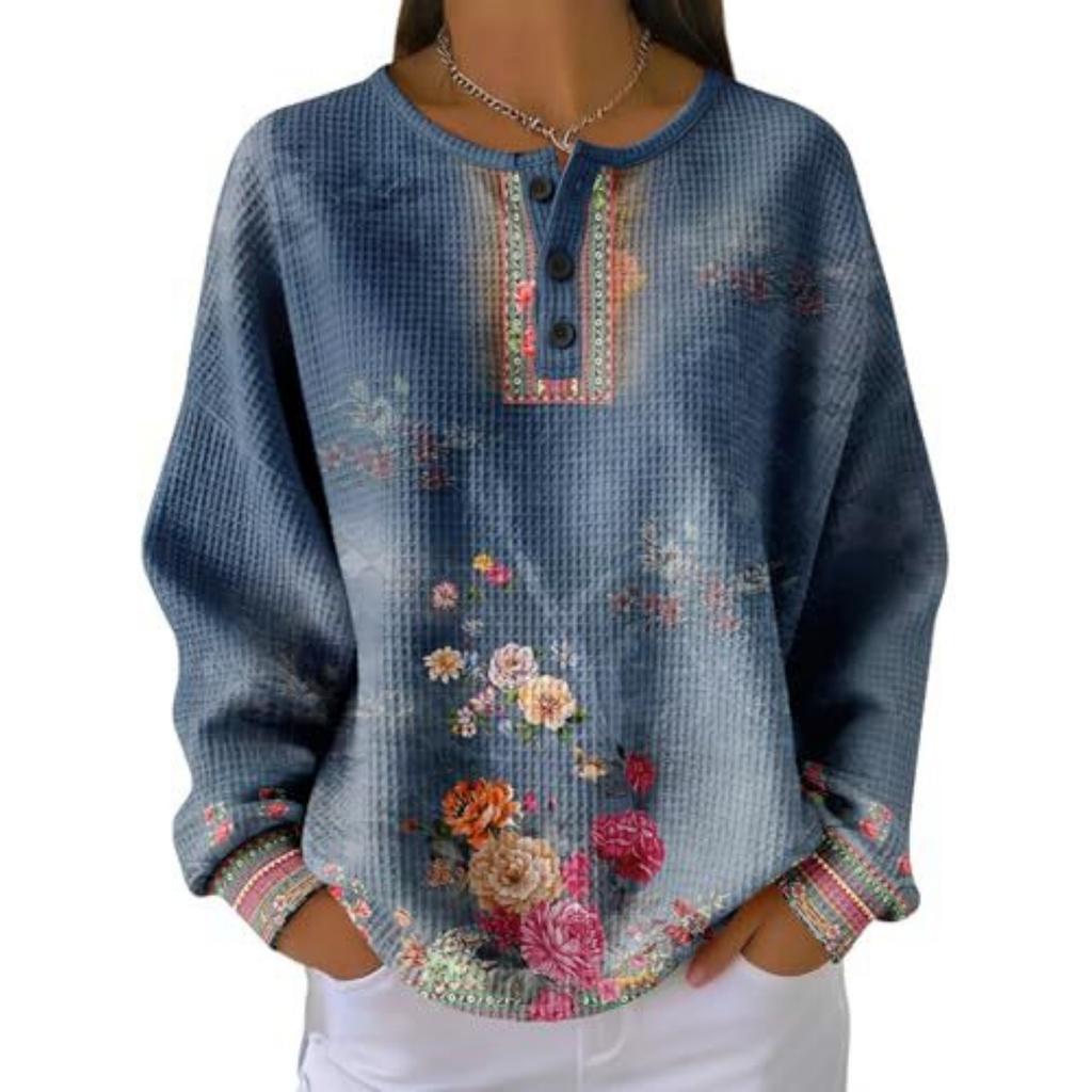 Women's Casual Printed Button Long Sleeve Sweatshirt