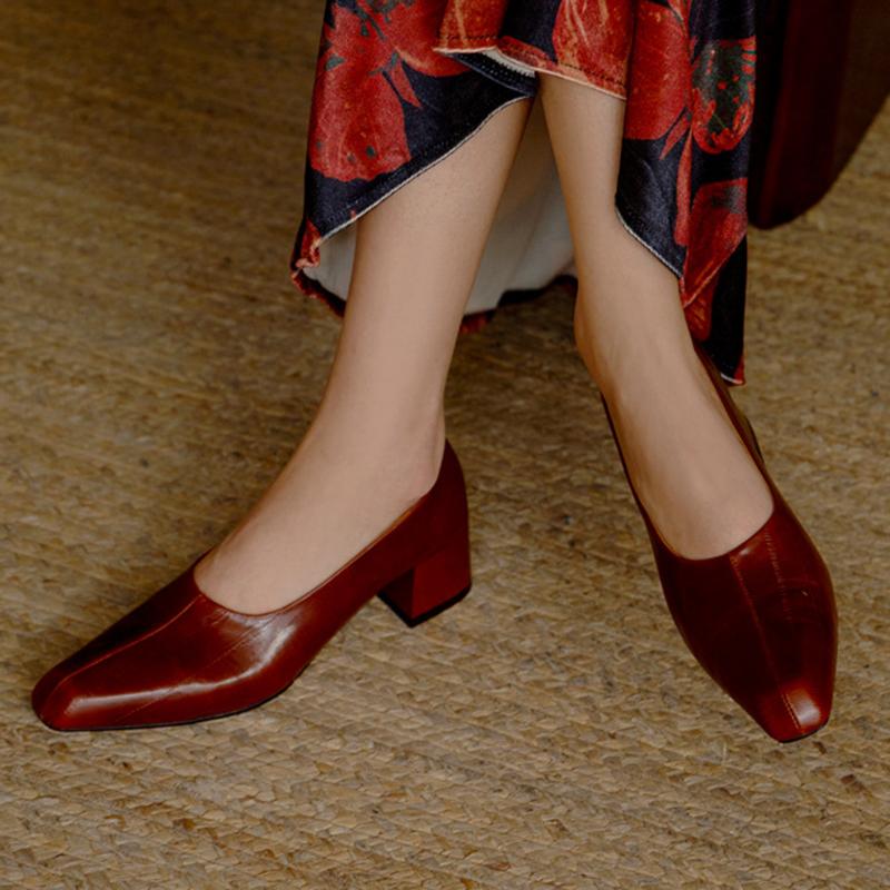 Women's Pumps Shoes Elegant Pointed Toe Mary Jane Shoes Fashion Elegant Spring Genuine Leather Cowhide Slip On Low Heels Ladies