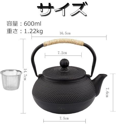 Iron Teapot with Strainer - Stylish Iron Teapot, Traditional Craft, Gift (0.6L)