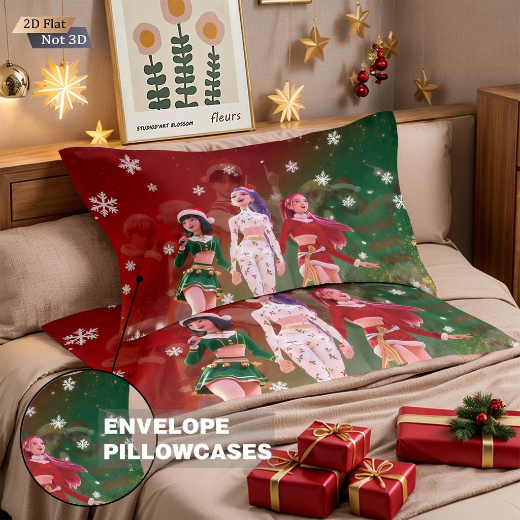 3pcs Christmas K-Pop Demon Hunters Printed Chipless Bedding Set Soft and Comfortable Dormitory Bedroom Multiple Sizes Machine Wa