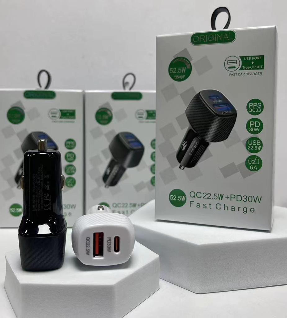 52.5W Dual Port Car Charger for Apple & Huawei - Super Fast PD Charging