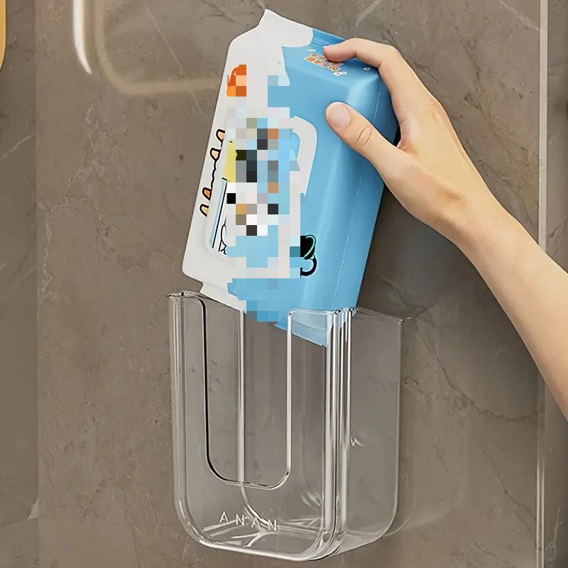 Koupelnový neperforovaný nástěnný úložný box na mokré ubrousky s velkým otvorem a vysokou nosností