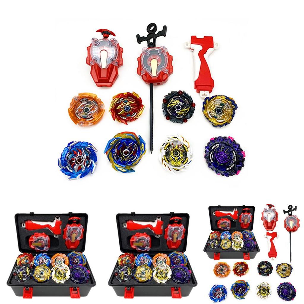 Set Beyblade Burst Super King da 8 pezzi con lanciatore scintillante e scatola di stoccaggio