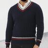 Men's Slim-Fit V-Neck Color-Block Pullover Knitted Sweater - Autumn/Winter Street Style