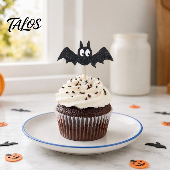 Safe Food-grade Cake Topper 8 Pcs Halloween Bat Cupcake Toppers, Black Cartoon Pick Picks for Halloween, Baby Shower, Birthday Party Decoration