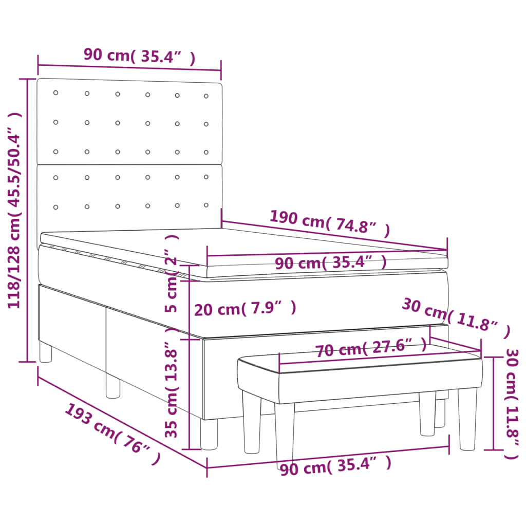 Box Spring Bed with Mattress Blue 90 x 190 cm Fabric