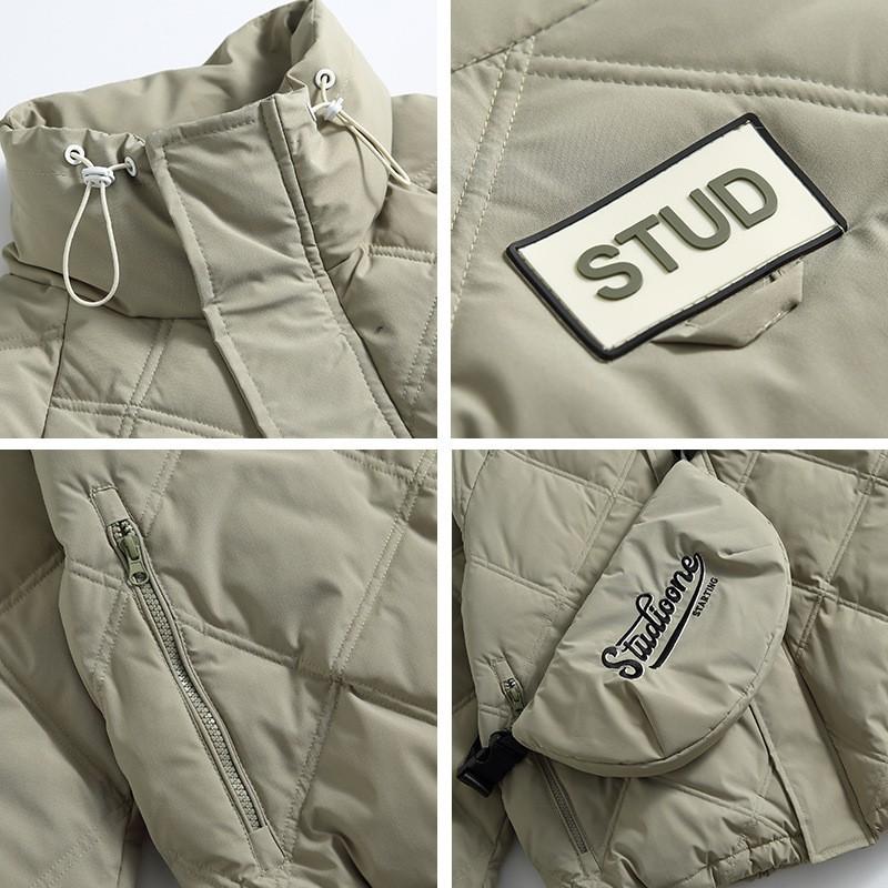 Unisex Japanese Style Retro Quilted Stand Collar Down Jacket Winter Warm Parka Men Women