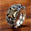 Vintage Thai Silver Cross Anchor Ring for Men Personalized Hip-Hop Punk Style Blackened Distressed Trendy Adjustable Finger