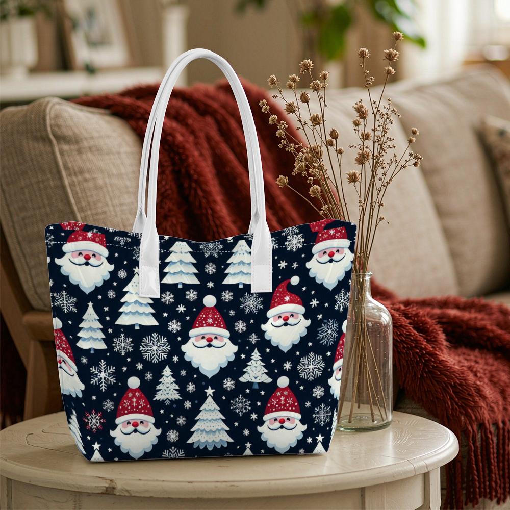 Christmas Santa Print Tote Bag Casual Large Capacity Handbag for Daily Use