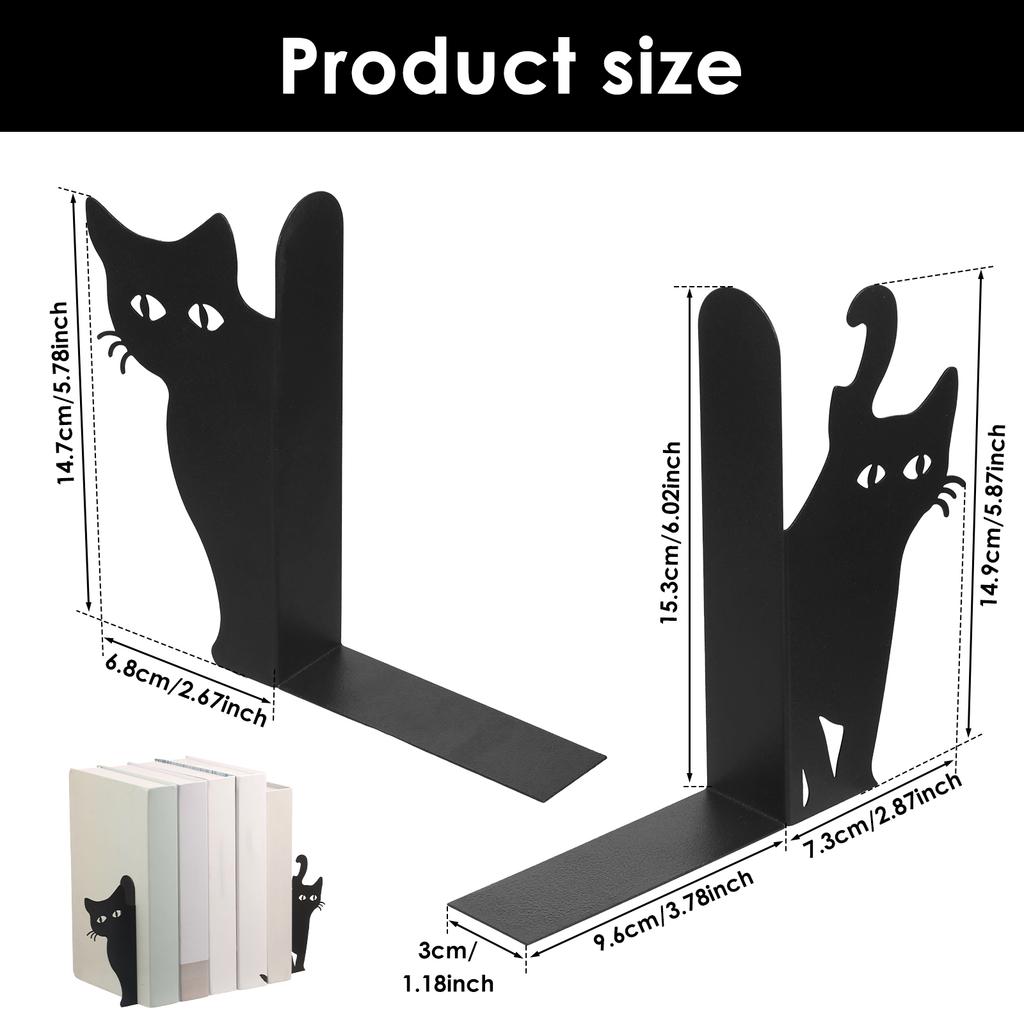 Cute Cat Metal Bookends Peeping Cat Book Ends for Shelves Bookshelf Decorative Home Office Desk Bookshelf Decor Black Bookends