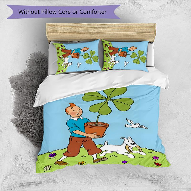 3pcs The Adventures of Tintins Design Cover Set - HD Printed Bedding with 1 Cover and 2 Pillowcases - Perfect for Home and Dorm Decor