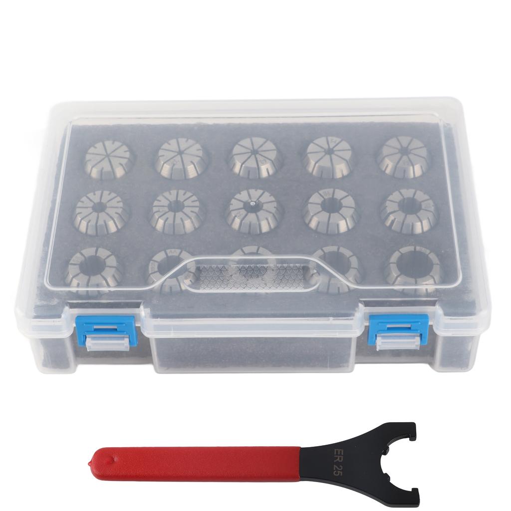 15Pcs ER25 Chuck Set High Speed Steel Spring Collets with Wrench CNC Milling Machine Parts