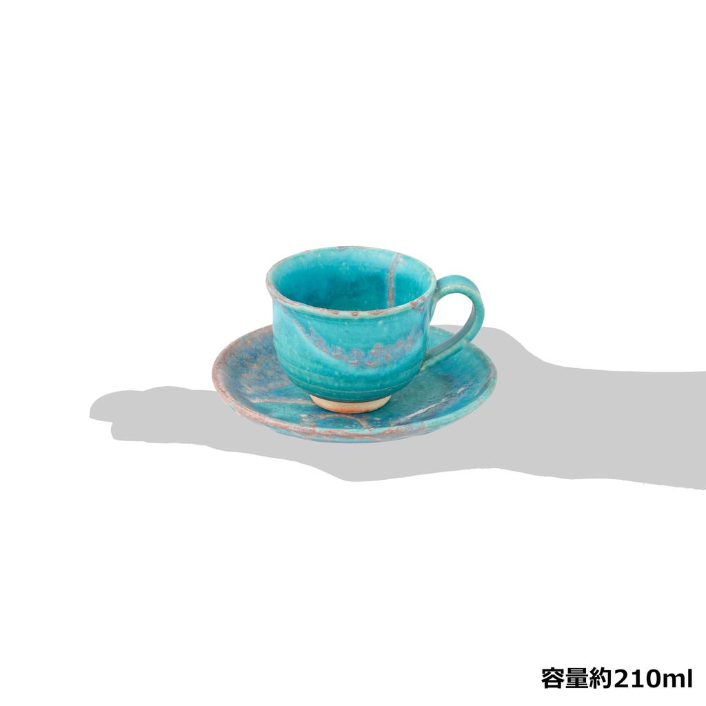 Marui Pottery Shigaraki Ware Hechimon Cup & Saucer, Approx. 210ml Capacity, Dewdrop Blue, MR-3-4397
