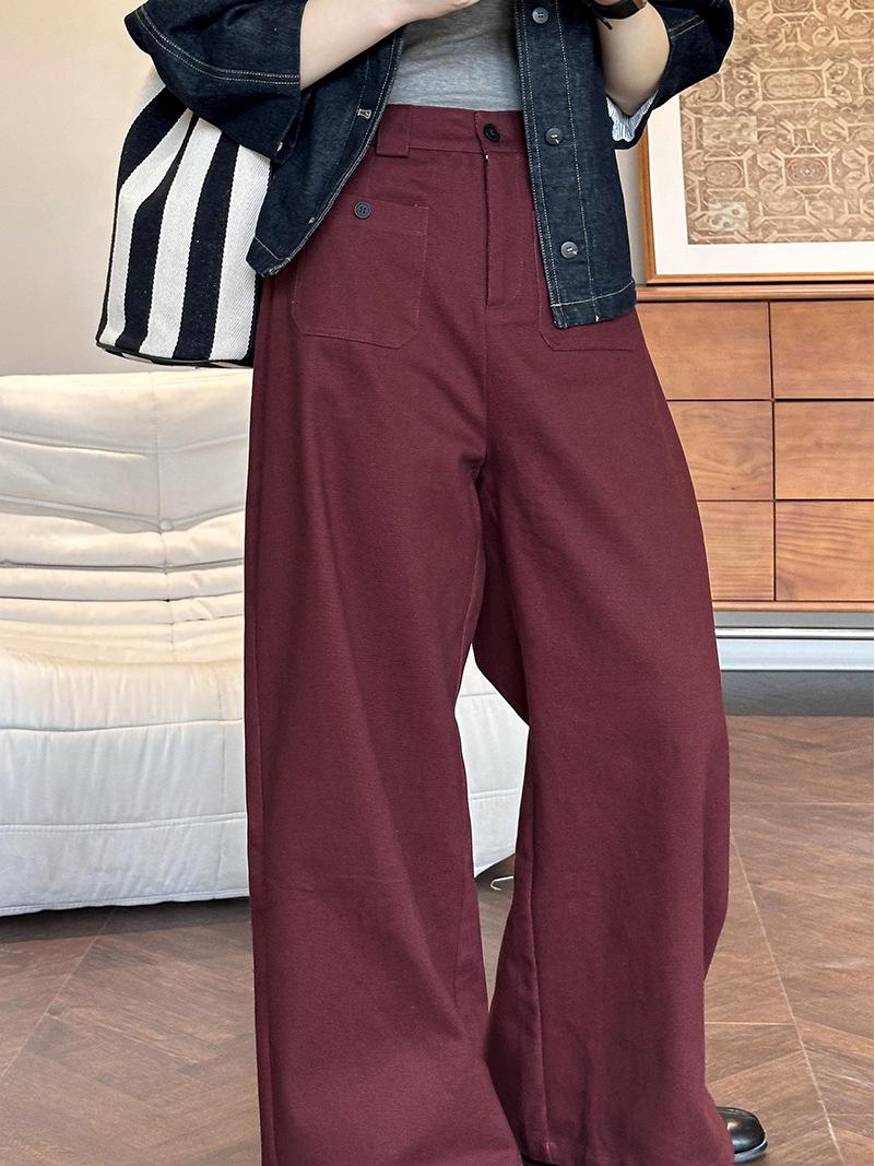 

Juzhi 2024 корейские свободные широкие красные брюки с высокой талией Large