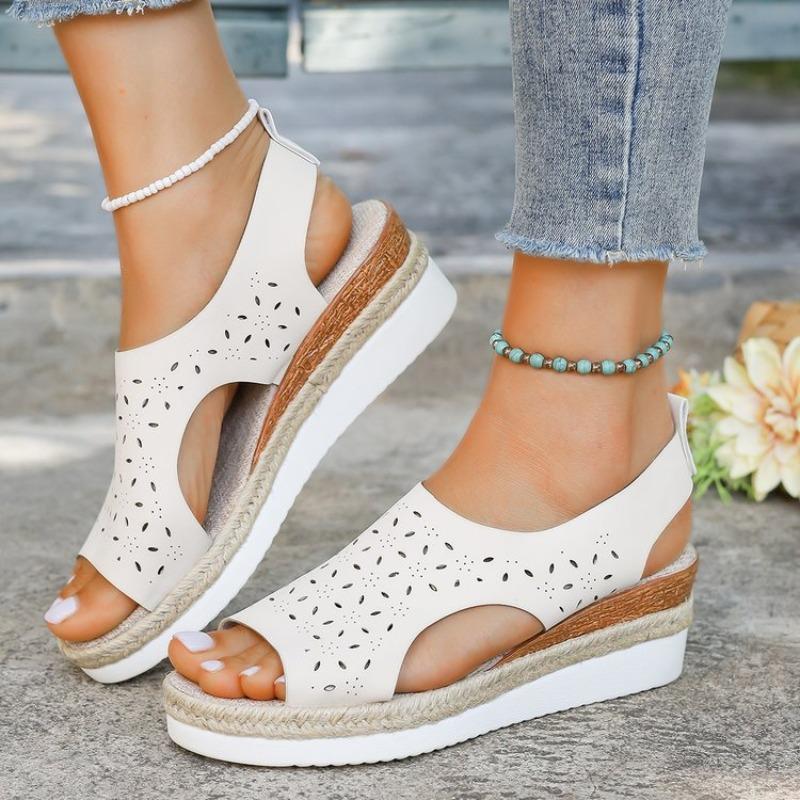 Womens Sandals Hollow Platform Sandals Fish Mouth Women's Shoes Outdoor Beach Wedges Sandal Woman Footwear Women Retro Casual