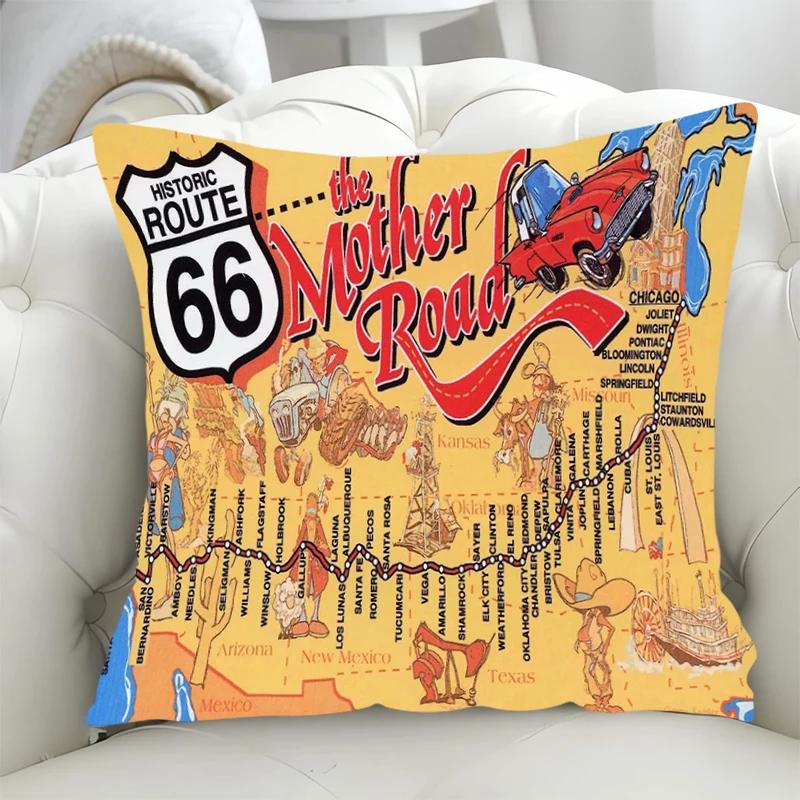 Pillowcase Highway Route 66 Cushion Covers 45x45 Short Plush Fall Decor Duplex Printing Cushions Cover 45*45 Lounge Chairs Sofa