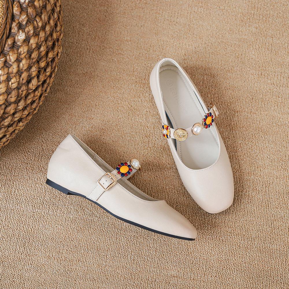 

Ретро туфли-одиночки женские толстые каблуки не устают профессиональные рабочие туфли средний каблук Мэри Джейн туфли жемчуг 40 абрикосовый