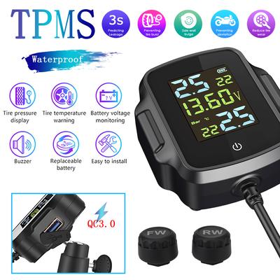 Security Alarm System USB Charger Tyre Temperature Alarm System Motorcycle TPMS For Phone Tablet With 2 External Sensors With QC 3.0