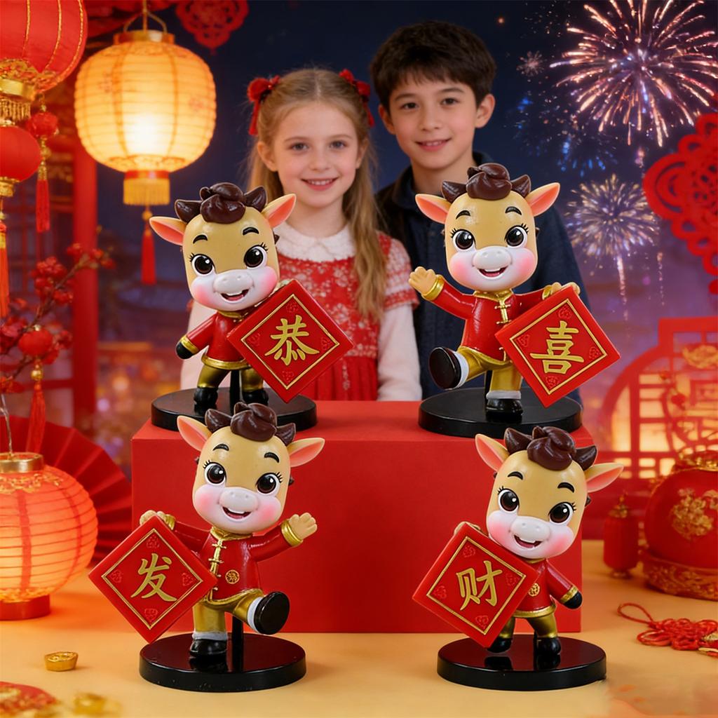 4 PC Year Of Mascot Handmade New Year's Congratulations And Trendy Cake Desktop Creative Ornament