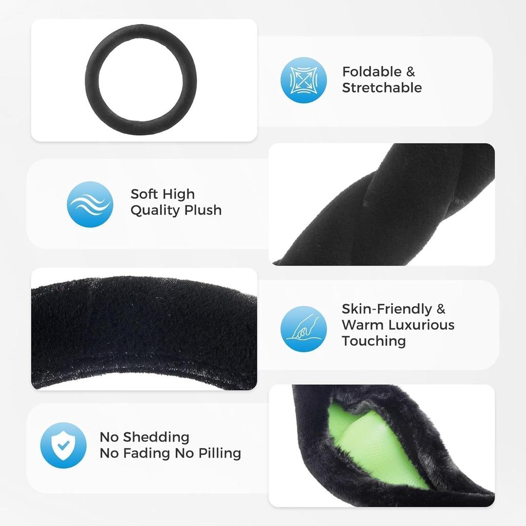 Coverado Winter Fluffy Steering Wheel Cover, Upgraded Anti-Slip Fuzzy Furry Car Steering Wheel Cover, Universal 14-15 inch, Soft Plush, Warm, No