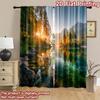 2D flat printing 2pcs Curtain Alpine Lake Sunrise Forest Mountain Reflection Digital Printed Polyester Drapes Festive Curtains