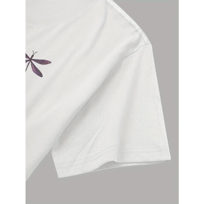 European sizes Dragonfly Series Printed Round Neck Short Sleeve
