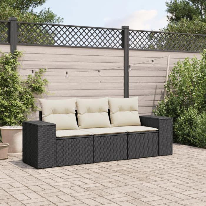 VidaXL Garden Lounge Set with Cushions 3 Pcs, Patio Sofas, Patio Furniture Set, Outdoor Furniture, Black 3222255