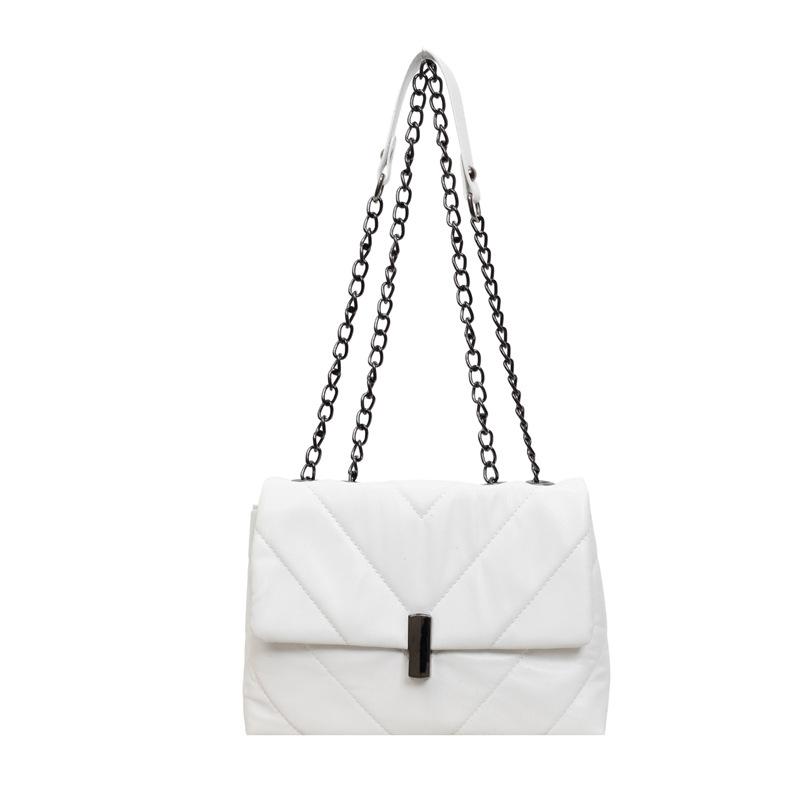 Quilted Leather Shoulder Bag with Chain Strap Metal Clasp Flap Closure Casual Tote Purse for Women Daily