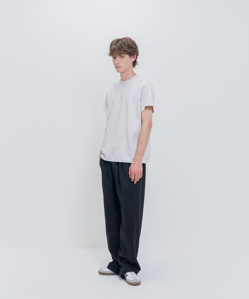 PSSHOPPER Semi-Crop Slub Vintage Short Sleeve T-Shirt [Cocoa]