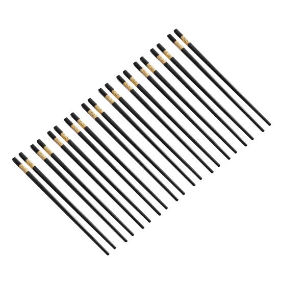 10 Pairs Plastic Chopsticks Black Gold Non-Slip Grip Micro-Tip Design Chopsticks Ergonomic Cylindrical Sushi Sticks for Chinese Japanese Food Elegant