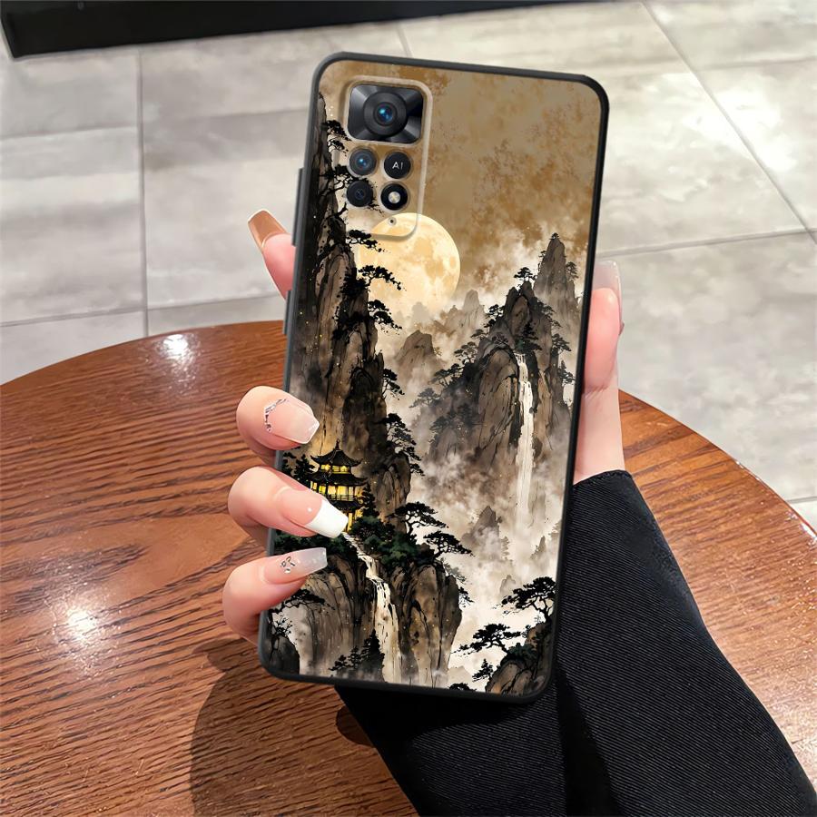 Ink Art Print Japanese Landscape Mountain Case for Xiaomi Redmi Note 13 Pro Plus 11 14 12 Pro 10S 9S 11s 12s 10 7 8 9 Funda