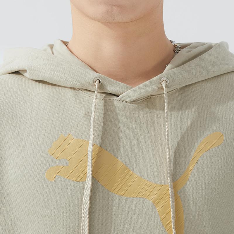 Puma Letter Logo Printed Hooded Casual Long Sleeve American Vintage Sweatshirt Unisex sweatshirt Gray Earth 625822-90