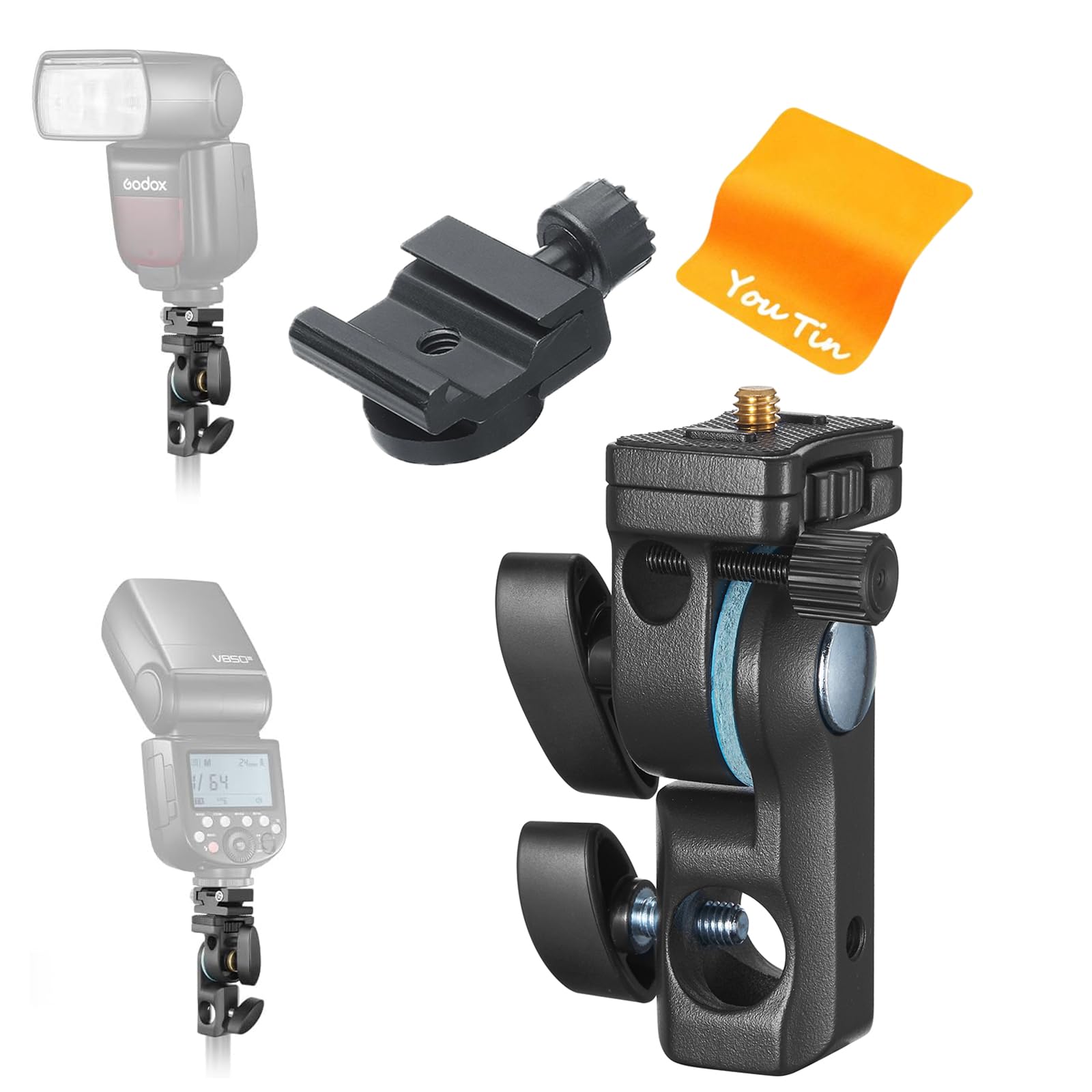 

Кронштейн для вспышки GODOX с холодным башмаком Совместим с GODOX AD200 AD200Pro AD300Pro и другими студийными осветителями для фотографии AD-E2 Башмак, вспышки, чёрный