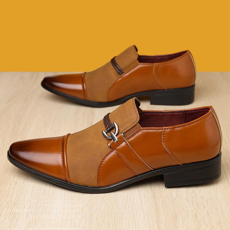 Fashion Designer Men's Pointed Suede Patchwork Wedding Shoes Male Slip On Loafers Formal Dress Footwear Zapatos Hombre