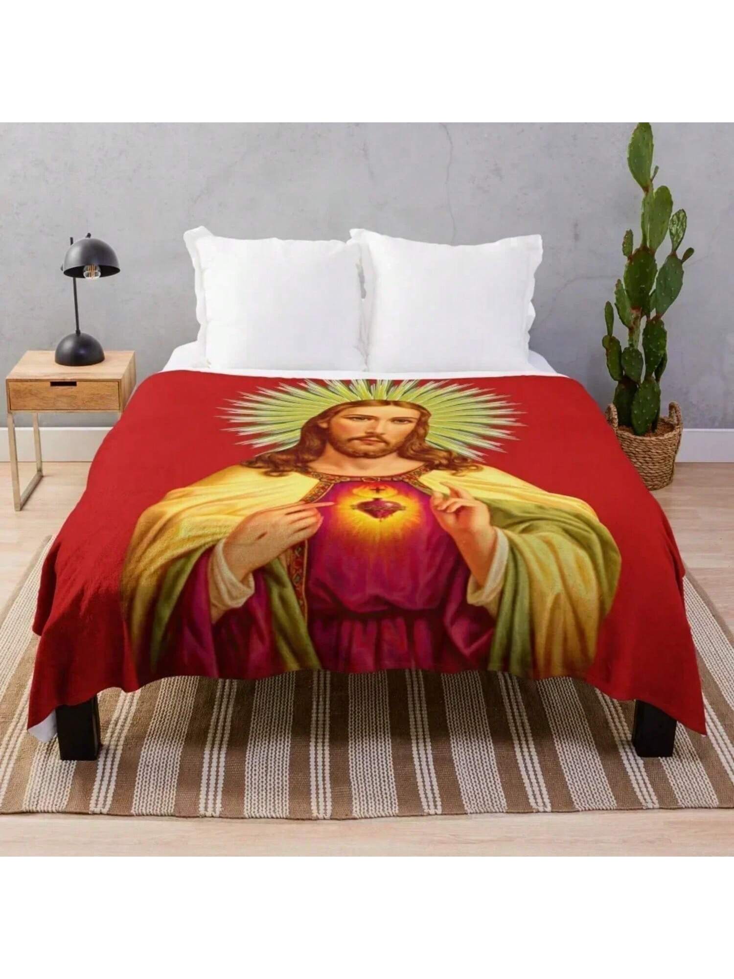 Sacred Heart Of Jesus Holic Detente Sagrado Corazon De Jesus Throw Blanket For Winter Weighted Comforter Blankets 75X95CM серый