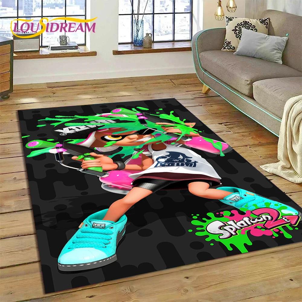 Tappeto Gioco Cartone Animato Splatoon3 PC Gamer per Camera da Letto Soggiorno Decorazione Casa Divano, Tappetino da Pavimento Decorativo Grande Gioco per Bambini Regalo