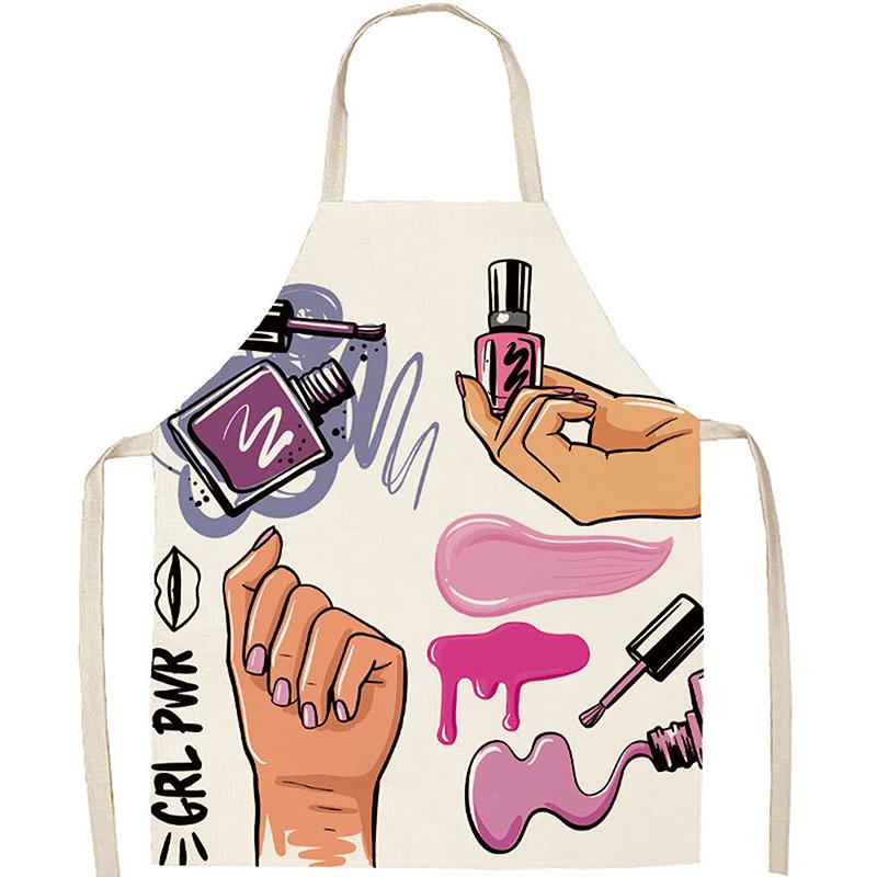 Nail Polish Lipstick Beauty Kitchen Women Apron Household Cleaning Flax Pinafore Salon Home Cooking Baking Adult Bib