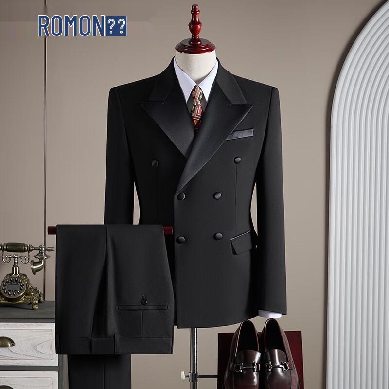 Мужской черный трех peças formalный костюм ROMON из смесовой шерсти 3XL