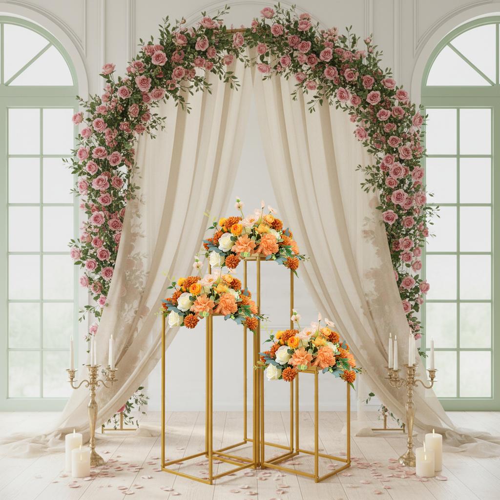 3PCS Geometric Flower Stand, Elegant Metal Wedding Display Box, Tabletop Vase Holder, Party Decor, Versatile Event Centerpiece